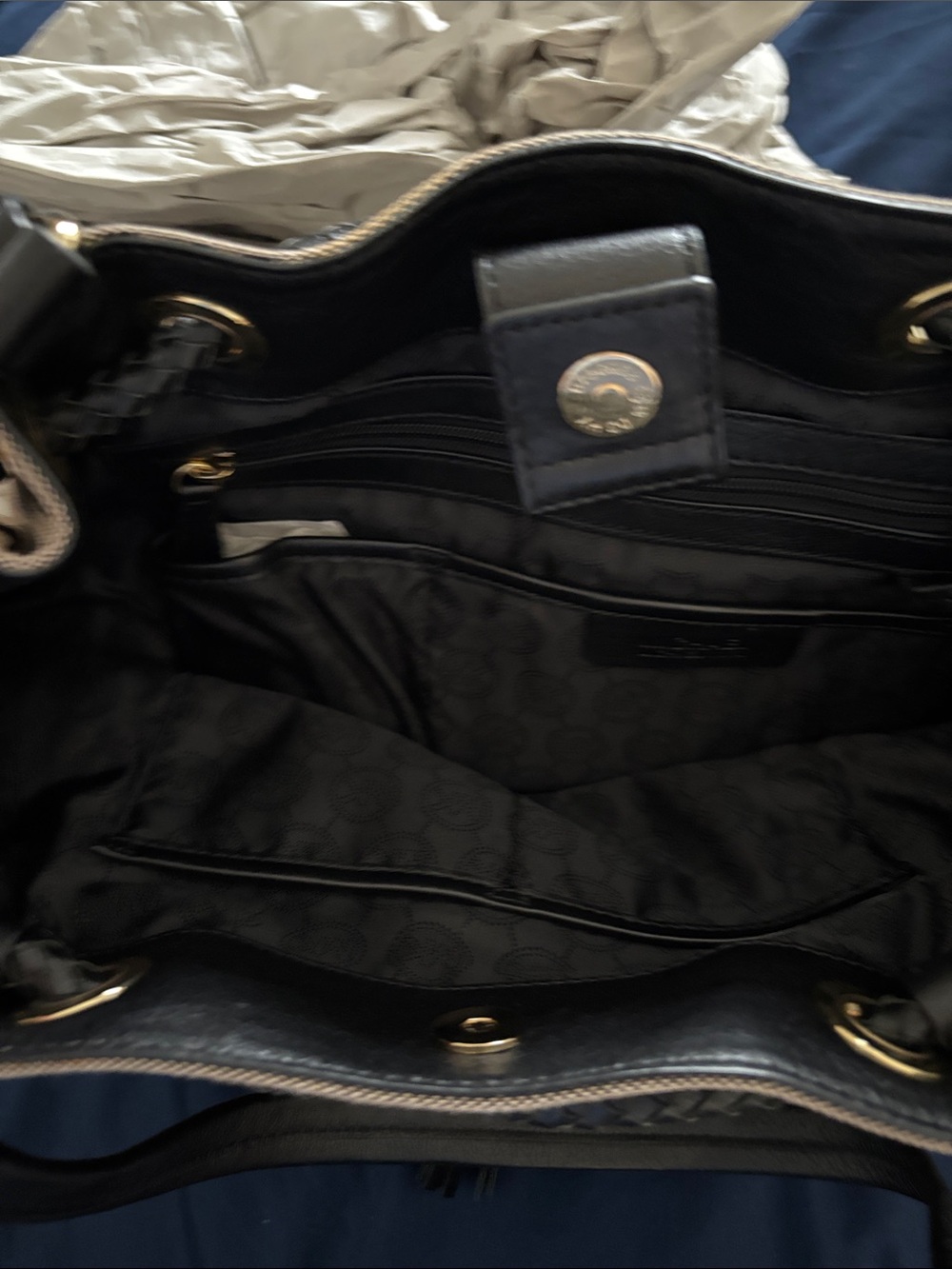 Michael Kors Brown and Black MK Logo Drawstring Shoulder Bag - Picture 5 of 7